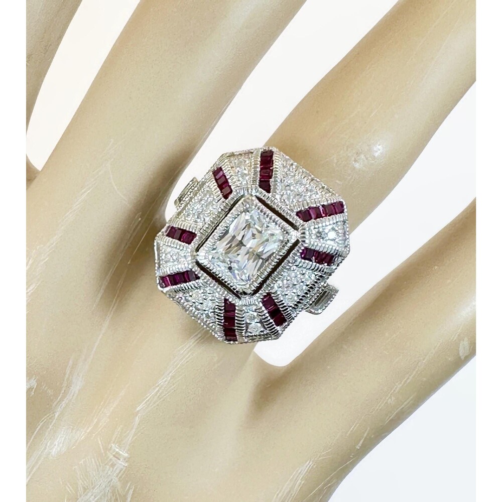Art Deco Style, PAJ, Ring: Sterling Silver Garnet CZs Size 5, Vintage